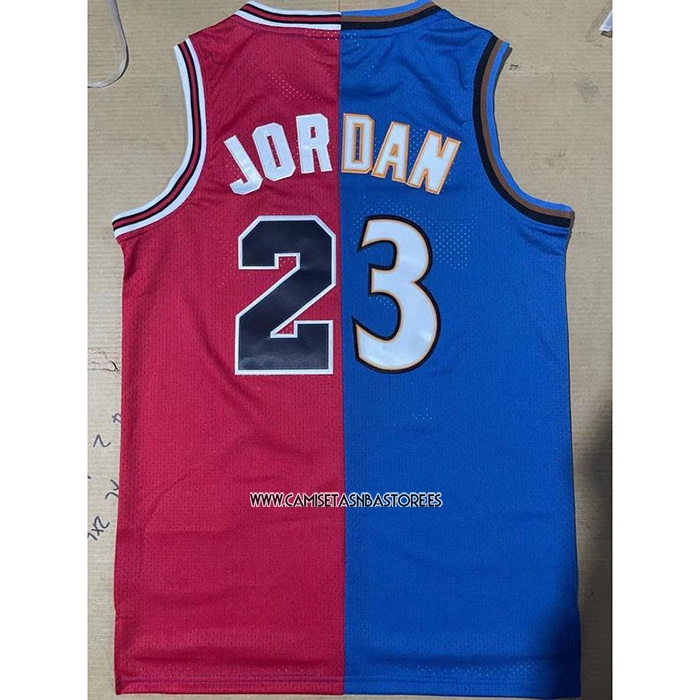 Michael Jordan NO 23 Camiseta Chicago Bulls Washington Wizards Split Azul Rojo